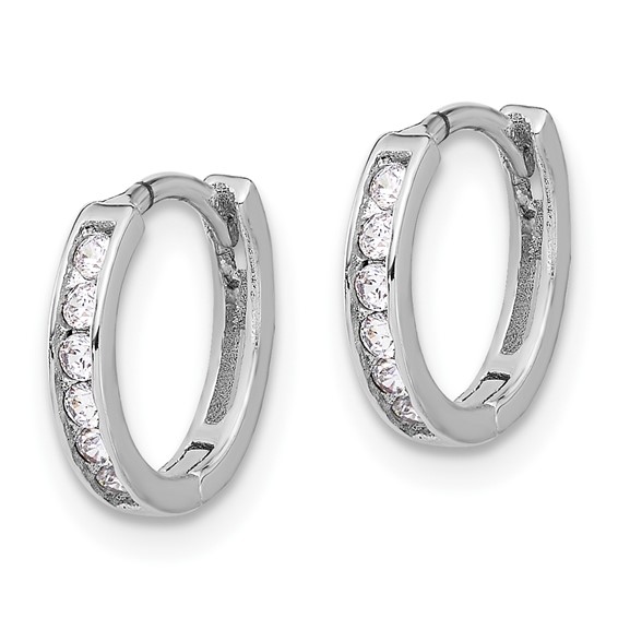 Sterling Silver Rhodium-plated 2mm CZ Hinged Hoop Earrings