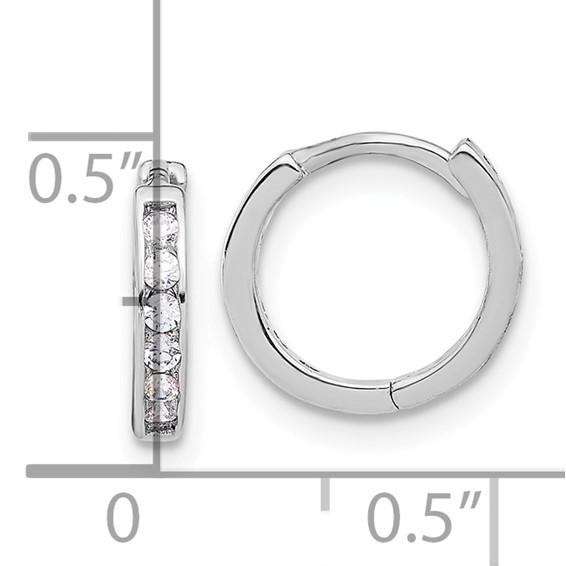 Sterling Silver Rhodium-plated 2mm CZ Hinged Hoop Earrings