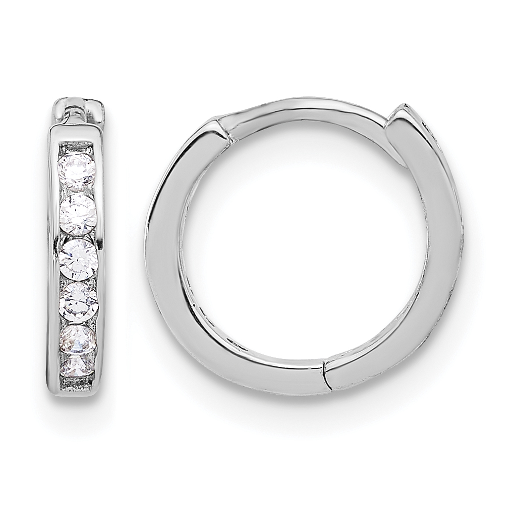 Sterling Silver Rhodium-plated 2mm CZ Hinged Hoop Earrings (QE17183)