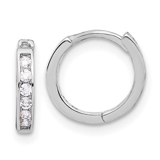 Sterling Silver Rhodium-plated 2mm CZ Hinged Hoop Earrings