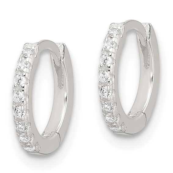 Sterling Silver E-Coating Polished CZ Hinged Hoop Earrings