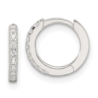 Sterling Silver E-Coating Polished CZ Hinged Hoop Earrings