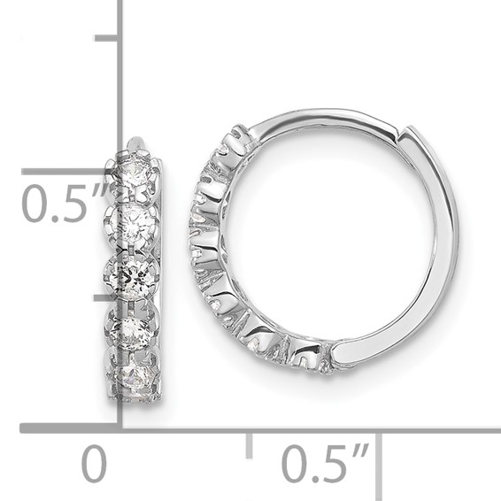 Sterling Silver Rhodium-plated Polished CZ Hinged Huggie Hoop Earrings