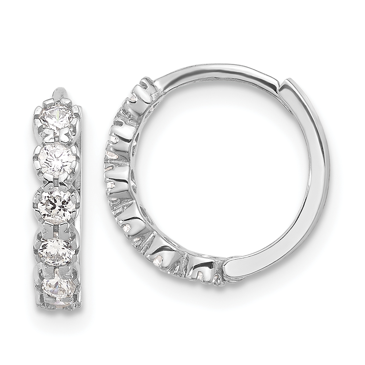 Sterling Silver Rhodium-plated Polished CZ Hinged Huggie Hoop Earrings (QE17187)