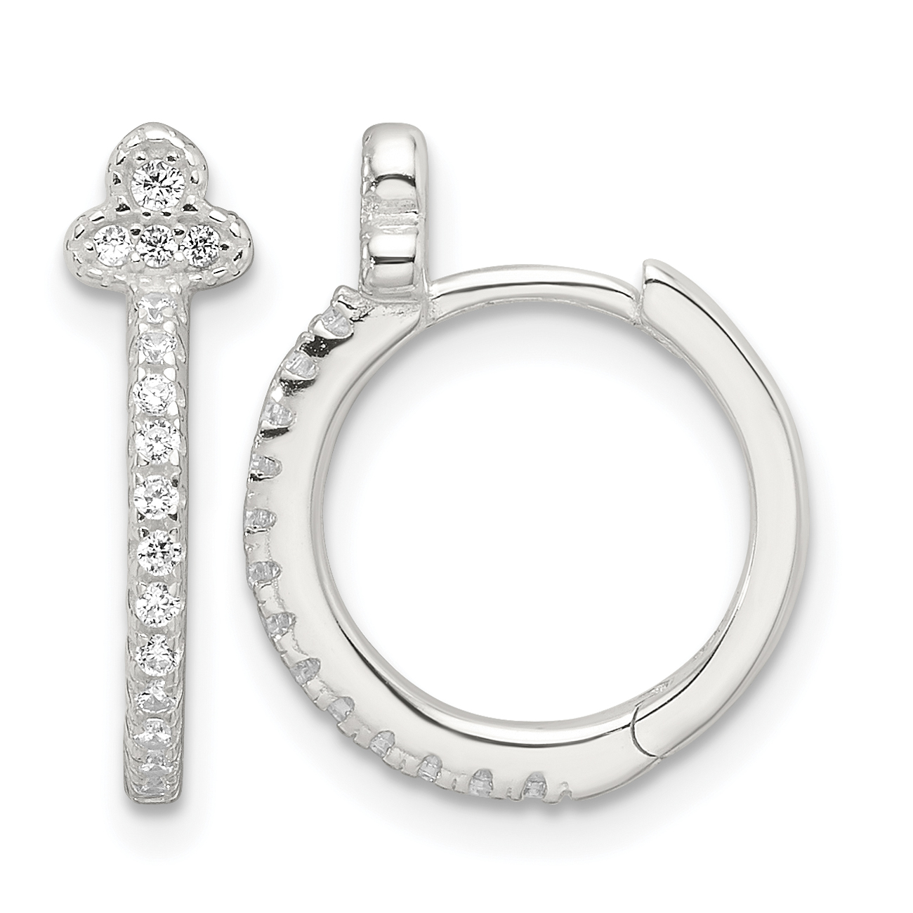Sterling Silver E-Coating Fancy CZ Hinged Hoop Earrings (QE17190)