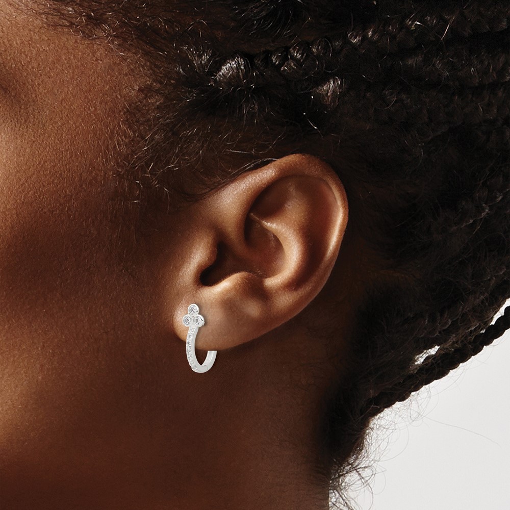 Sterling Silver E-coated CZ Hinged Hoop Earrings (QE17191)