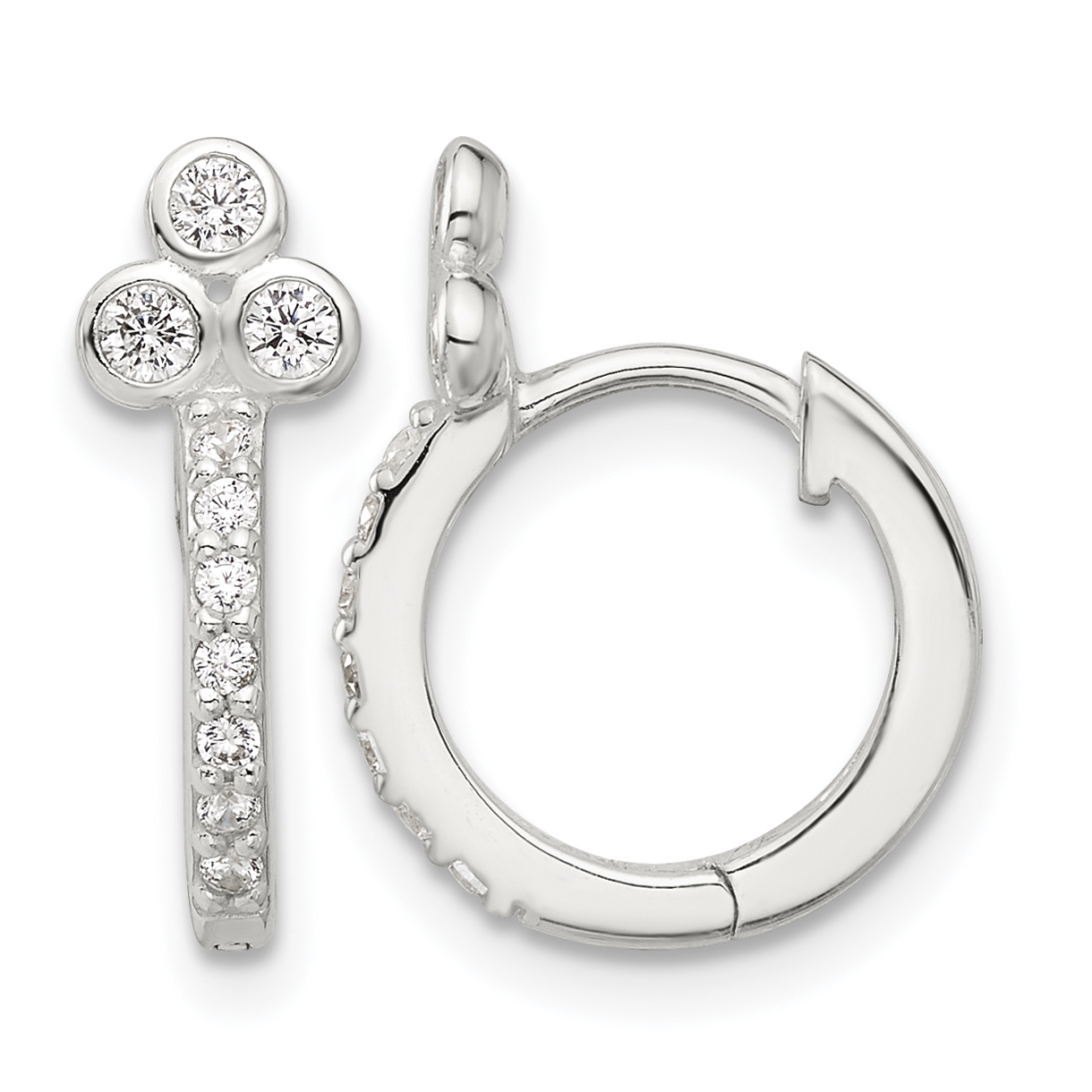 Sterling Silver E-coated CZ Hinged Hoop Earrings (QE17191)