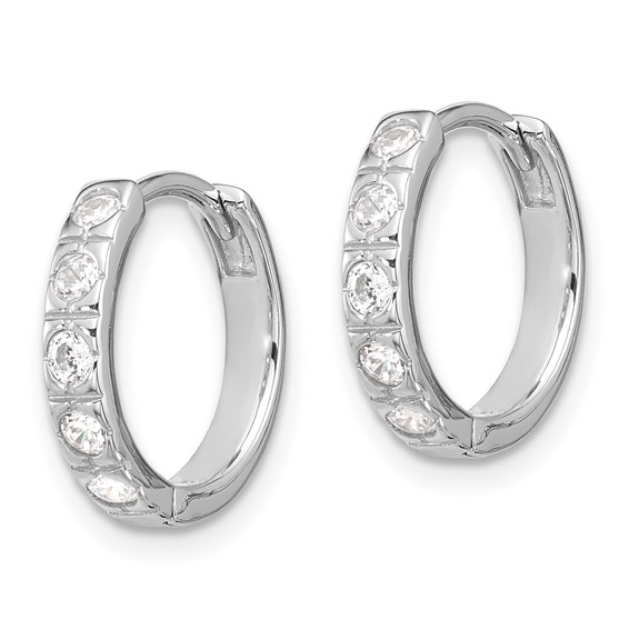 Sterling Silver Rhodium-plated CZ 2.75mm Hinged Hoop Earrings