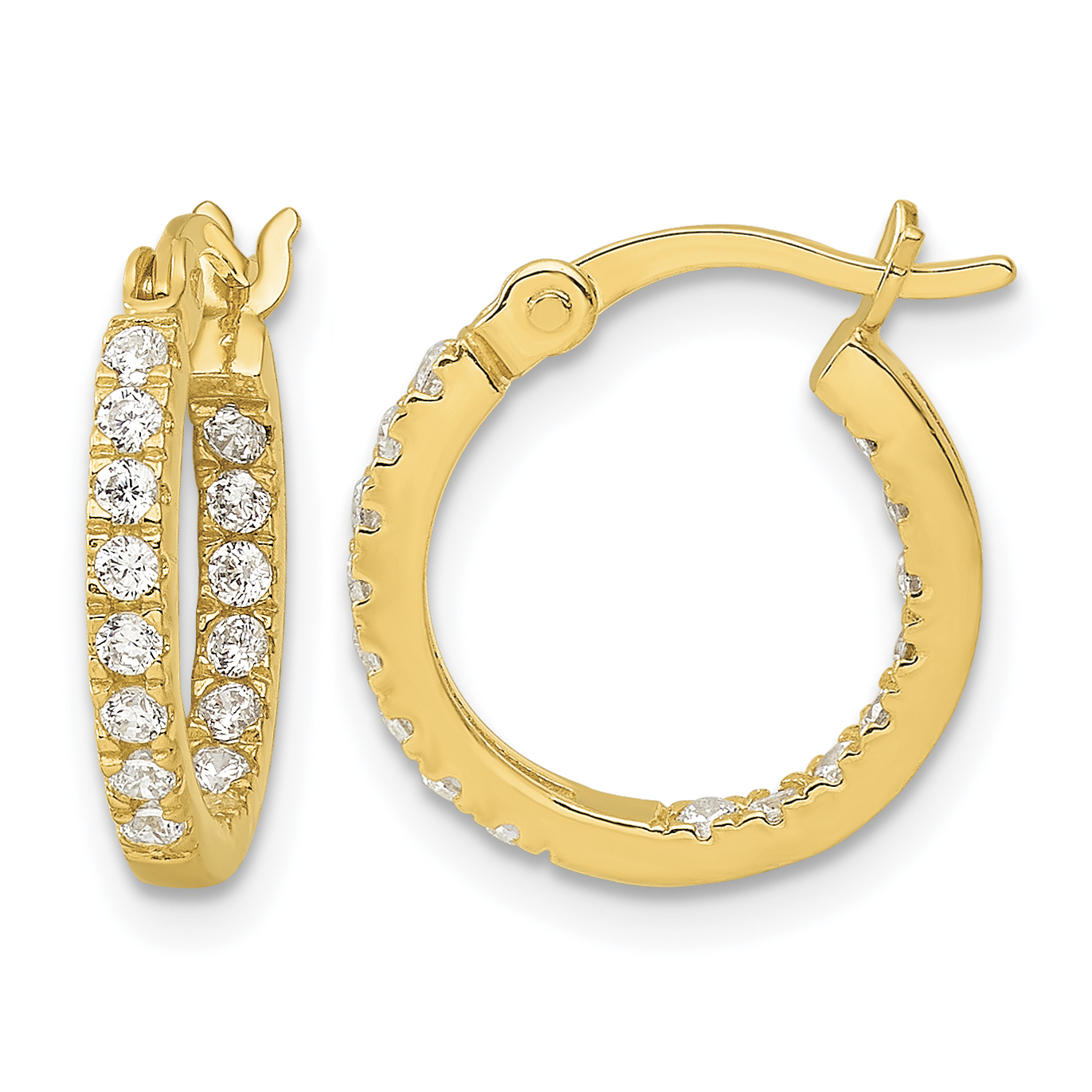 Sterling Silver Gold-tone Polished In/Out CZ Round Hoop Earrings (QE17194GP)