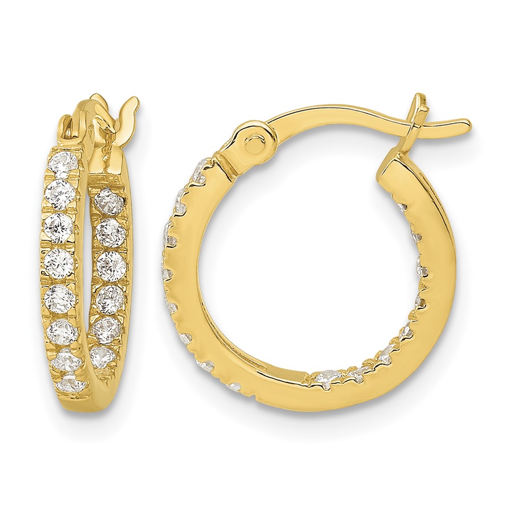 Sterling Silver Gold-tone Polished In/Out CZ Round Hoop Earrings (QE17194GP)