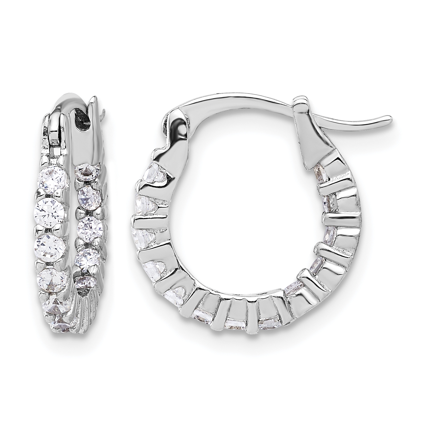 Sterling Silver Rhodium-plated 2mm CZ In/Out Hoop Earrings (QE17195)