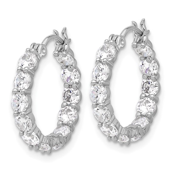 Sterling Silver Rhodium-plated In and Out CZ Hoop Earrings