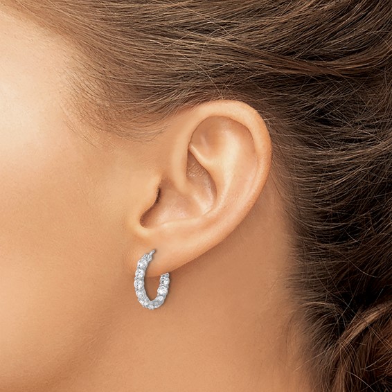 Sterling Silver Rhodium-plated In and Out CZ Hoop Earrings