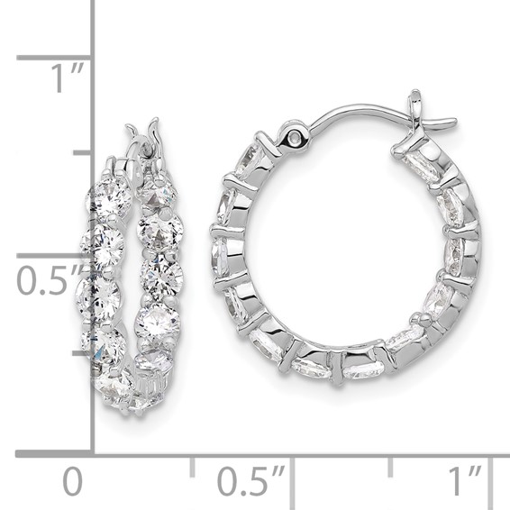 Sterling Silver Rhodium-plated In and Out CZ Hoop Earrings