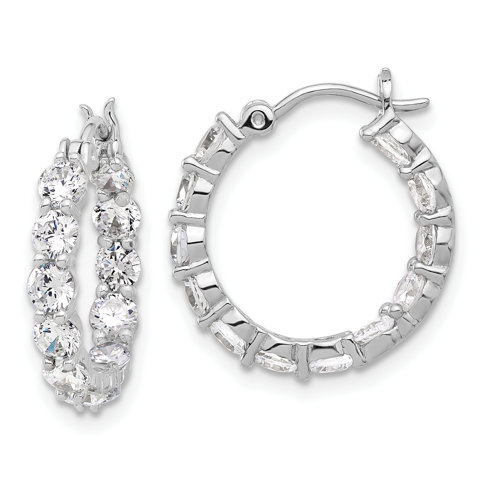 Sterling Silver Rhodium-plated In and Out CZ Hoop Earrings (QE17196)