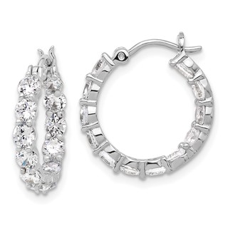 Sterling Silver Rhodium-plated In and Out CZ Hoop Earrings