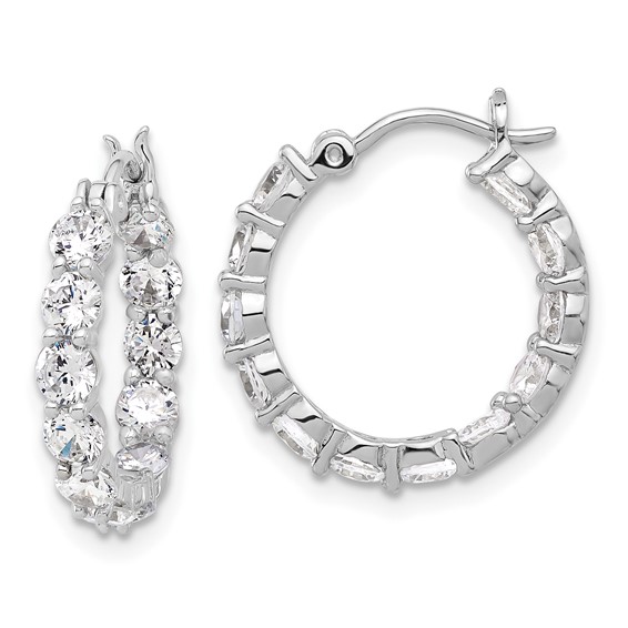Sterling Silver Rhodium-plated In and Out CZ Hoop Earrings