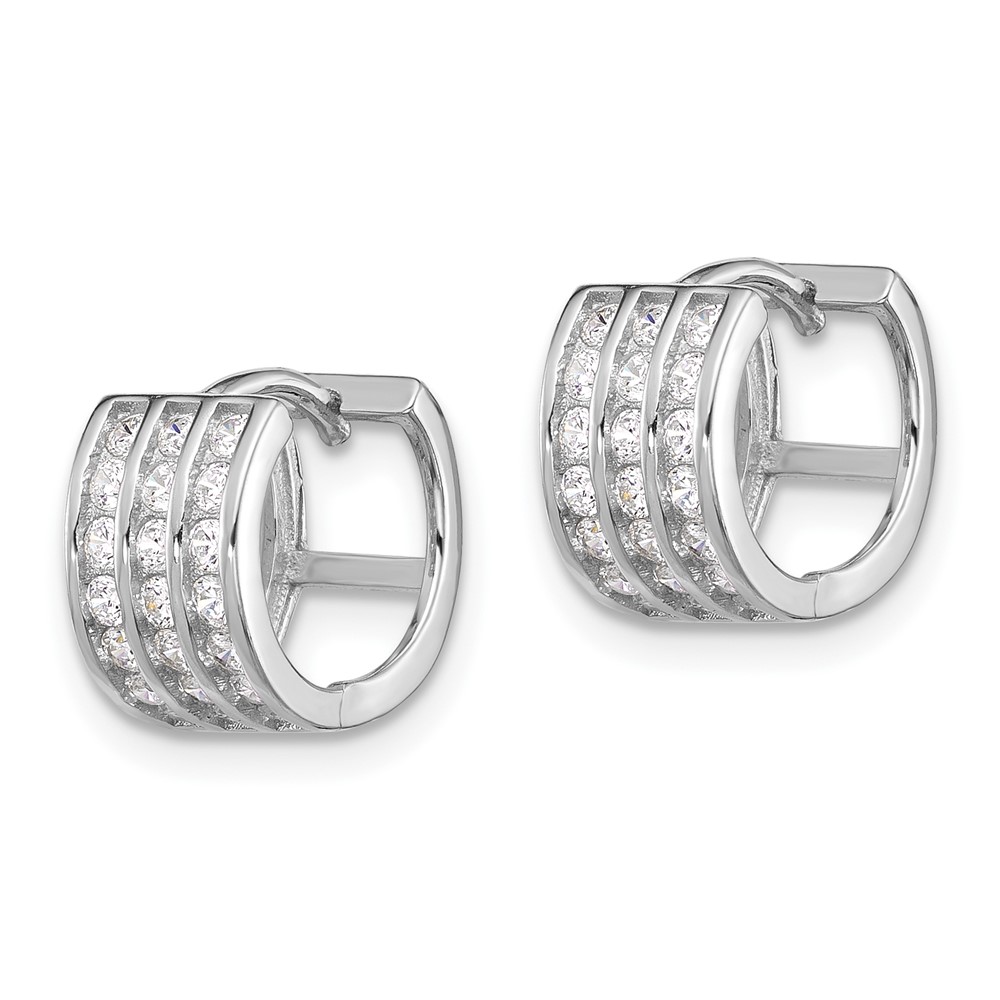 Sterling Silver Rhodium-plated 3 Row CZ Hinged Hoop Earrings (QE17197)