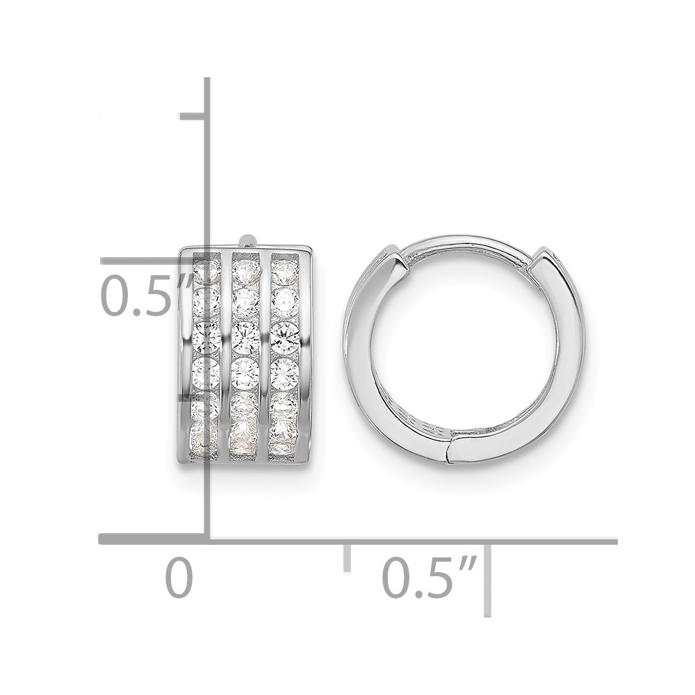 Sterling Silver Rhodium-plated 3 Row CZ Hinged Hoop Earrings (QE17197)