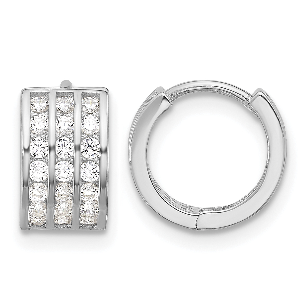 Sterling Silver Rhodium-plated 3 Row CZ Hinged Hoop Earrings (QE17197)