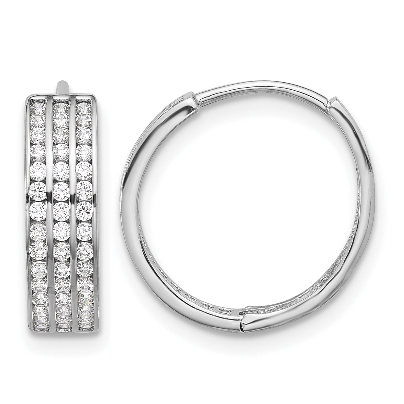 Sterling Silver Rhodium-plated 3 Row CZ Hinged Hoop Earrings (QE17198)