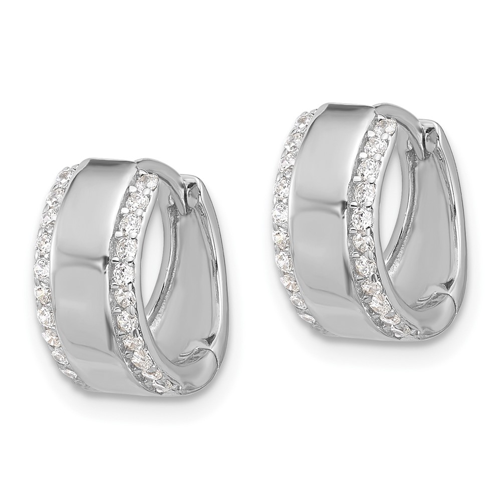 Sterling Silver Rhodium-plated CZ Edged 6.25mm Hinged Hoop Earrings (QE17200)