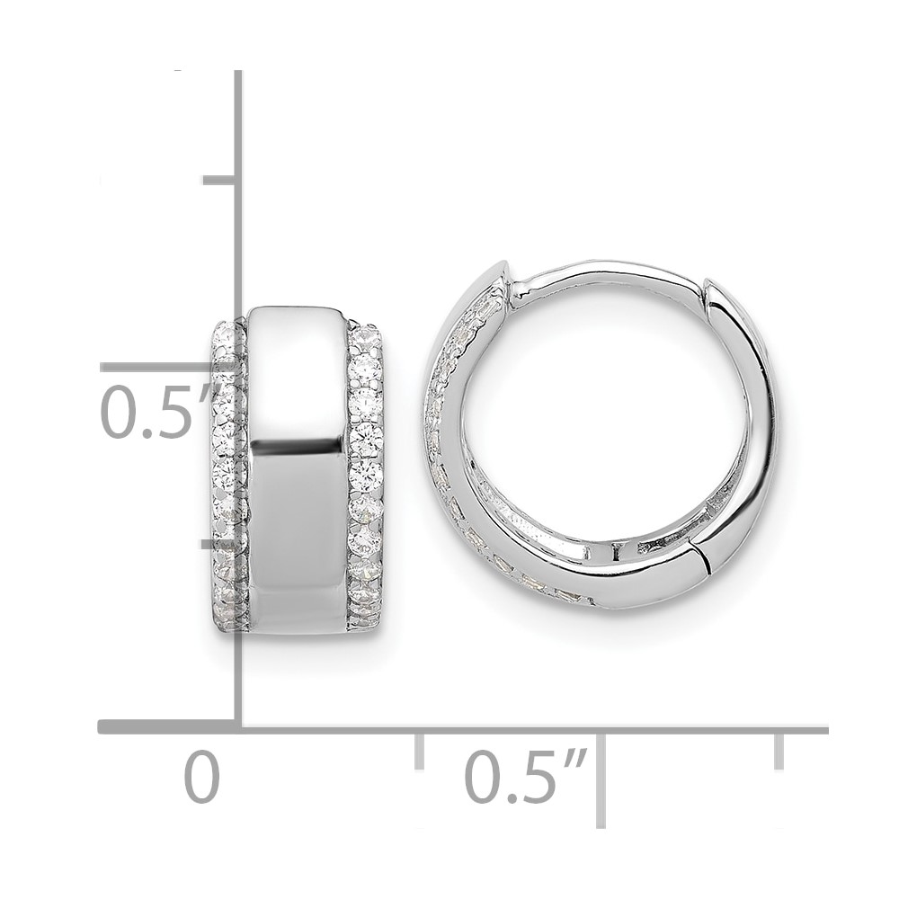 Sterling Silver Rhodium-plated CZ Edged 6.25mm Hinged Hoop Earrings (QE17200)