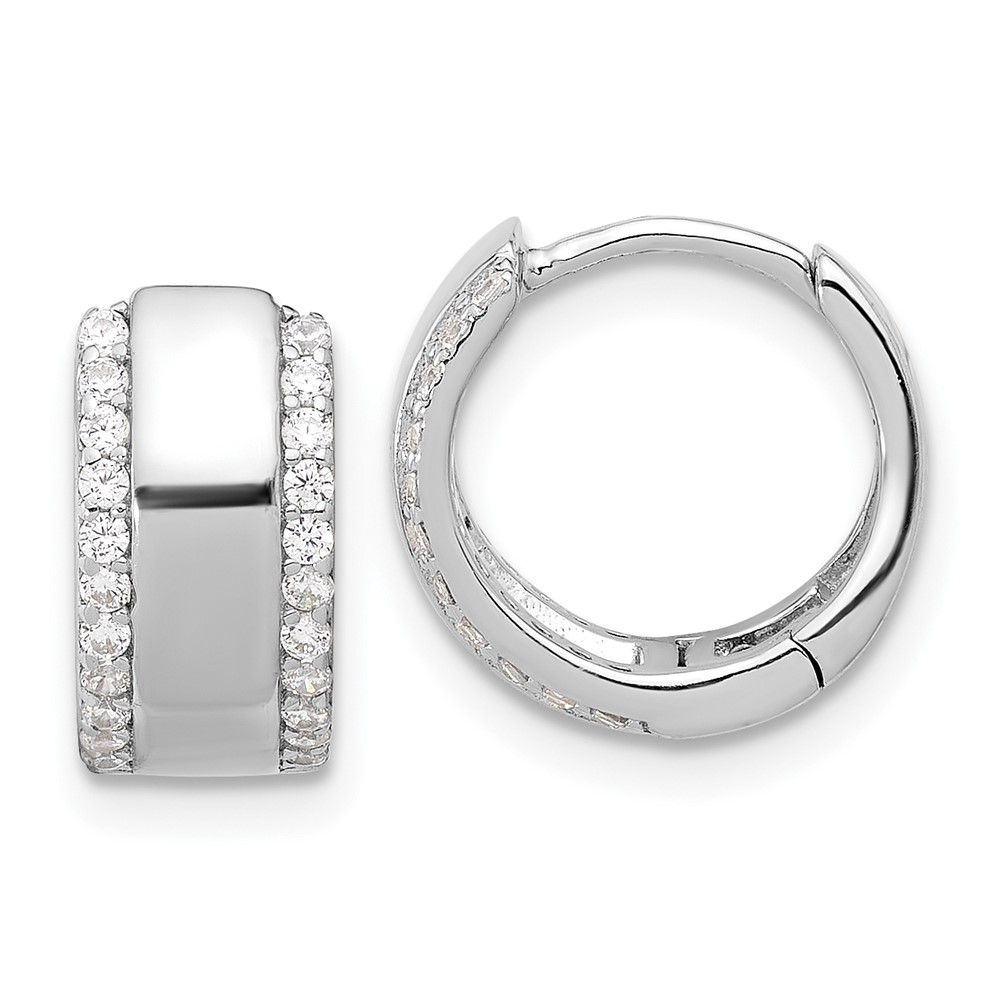 Sterling Silver Rhodium-plated CZ Edged 6.25mm Hinged Hoop Earrings (QE17200)