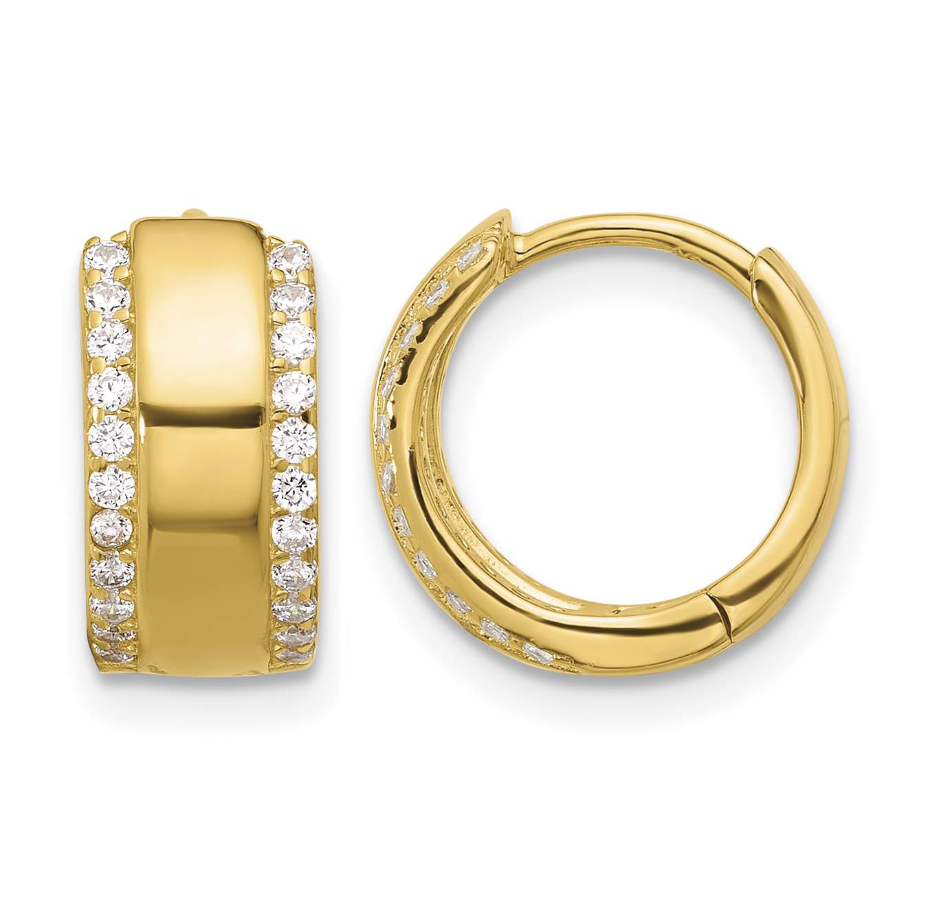 Sterling Silver Gold-tone CZ Edged 6.25mm Hinged Hoop Earrings (QE17200GP)