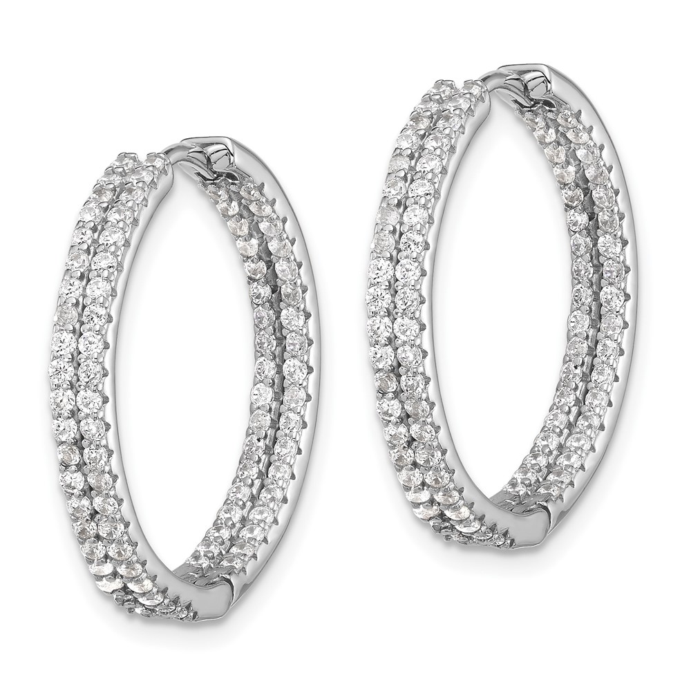 Sterling Silver Rhodium-plated Double Row CZ In and Out Hoop Earrings (QE17201)