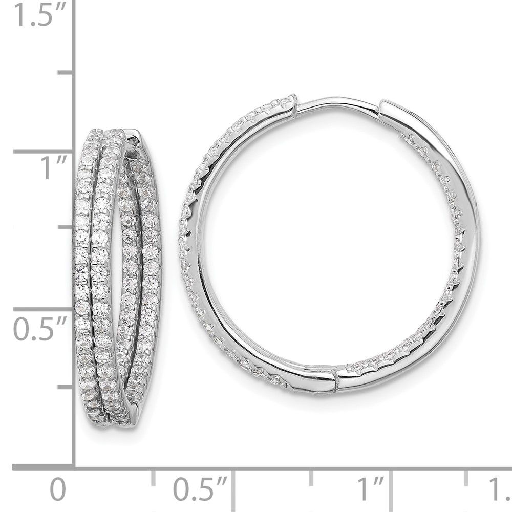 Sterling Silver Rhodium-plated Double Row CZ In and Out Hoop Earrings (QE17201)