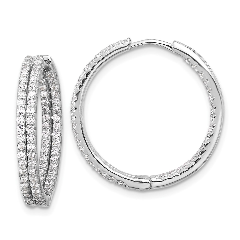Sterling Silver Rhodium-plated Double Row CZ In and Out Hoop Earrings (QE17201)