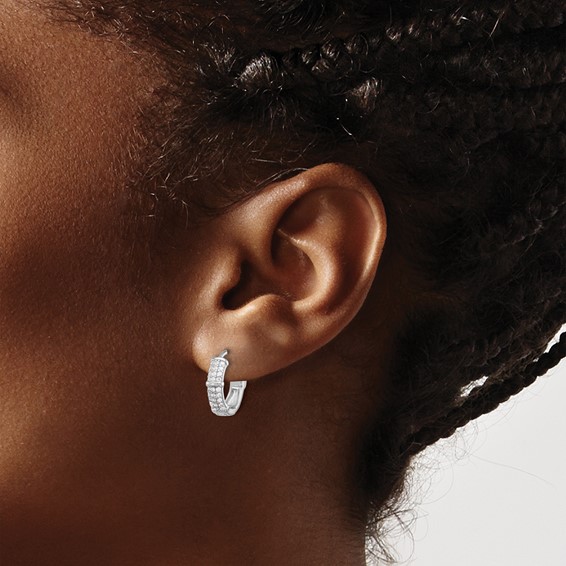 Sterling Silver CZ Hoop Earrings