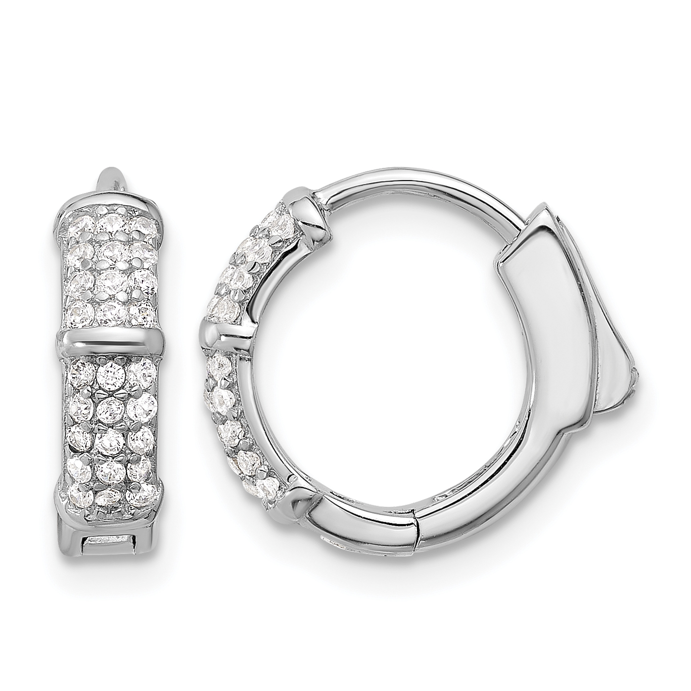 Sterling Silver Rhodium-plated 4mm CZ Hinged Huggie Hoop Earrings (QE17203)