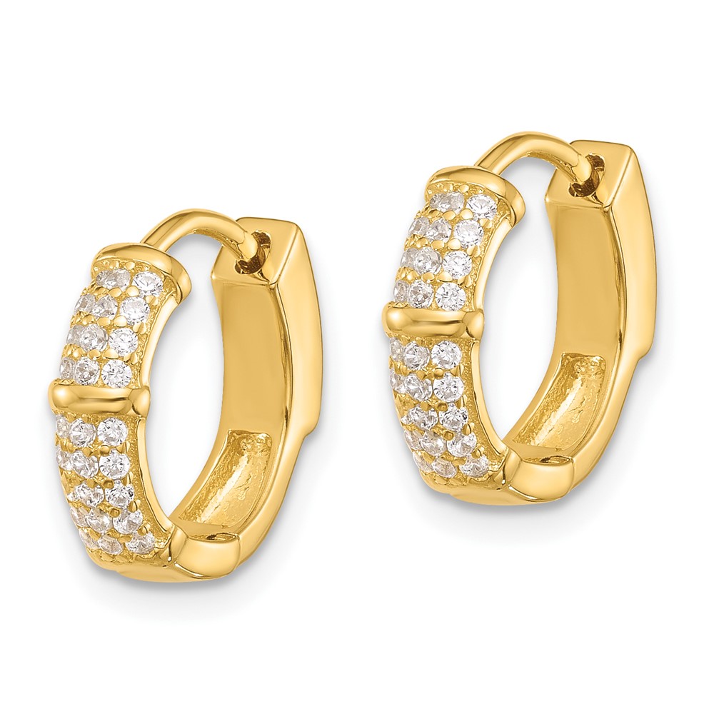Sterling Silver Gold-tone 4mm CZ Hinged Huggie Hoop Earrings (QE17203GP)