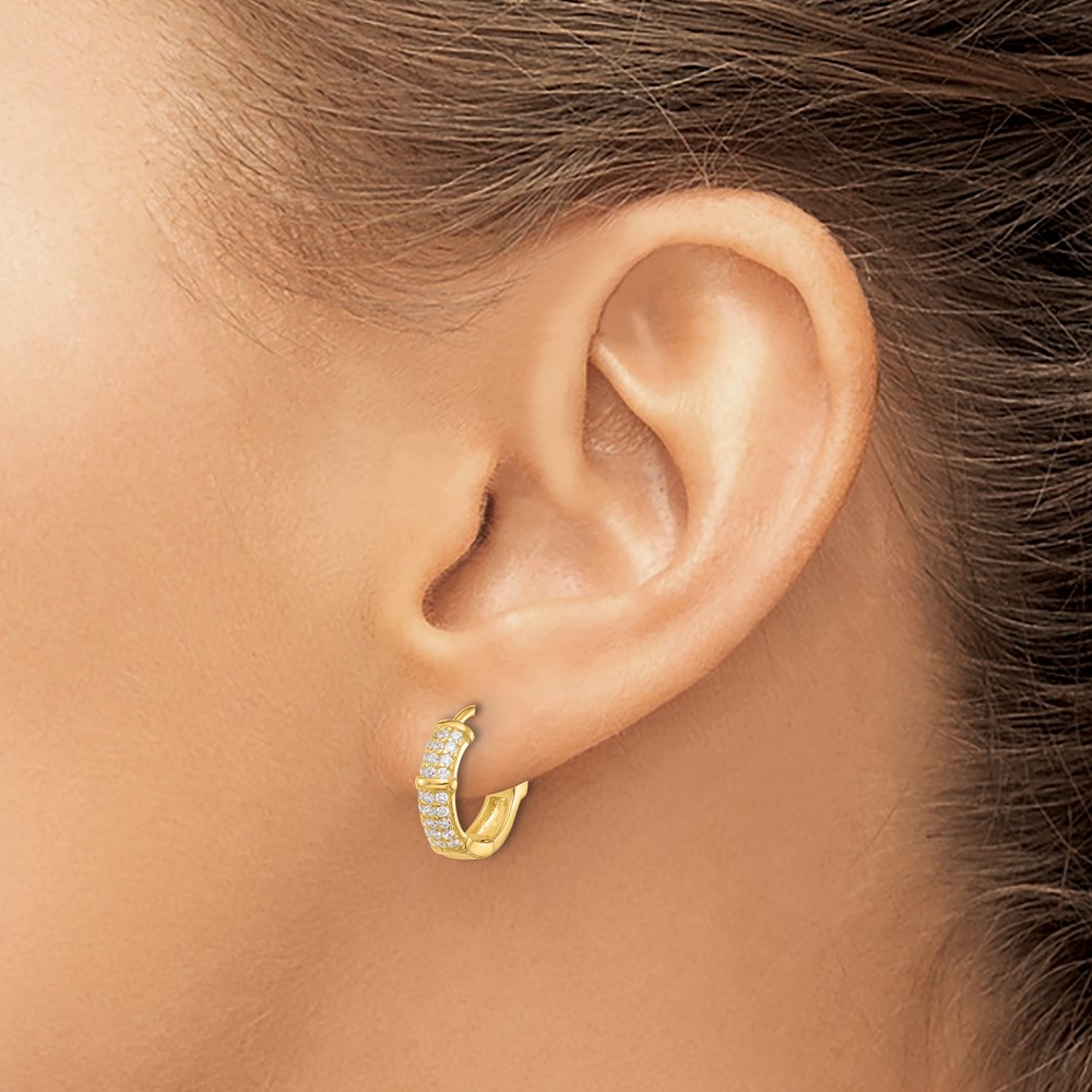Sterling Silver Gold-tone 4mm CZ Hinged Huggie Hoop Earrings (QE17203GP)