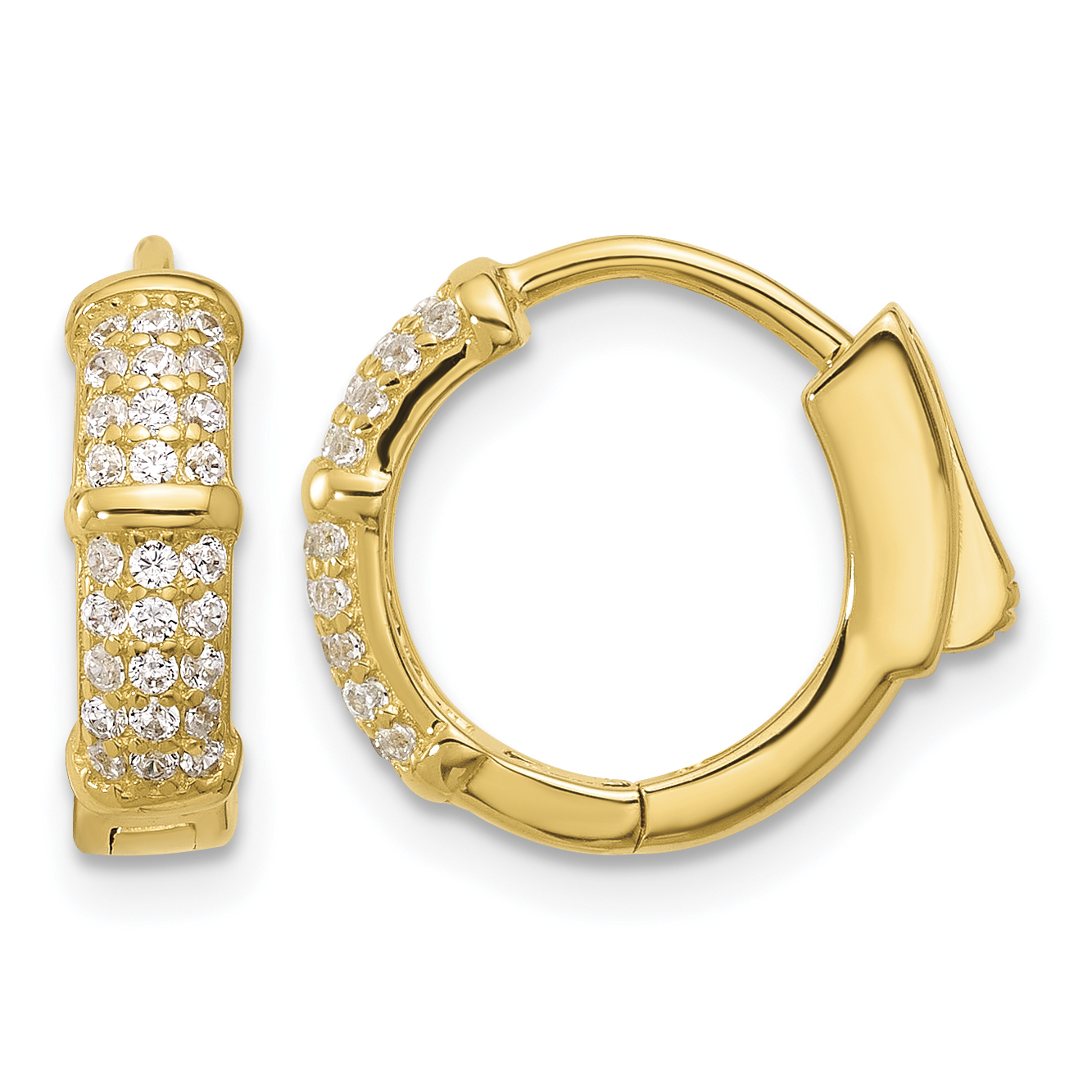 Sterling Silver Gold-tone 4mm CZ Hinged Huggie Hoop Earrings (QE17203GP)