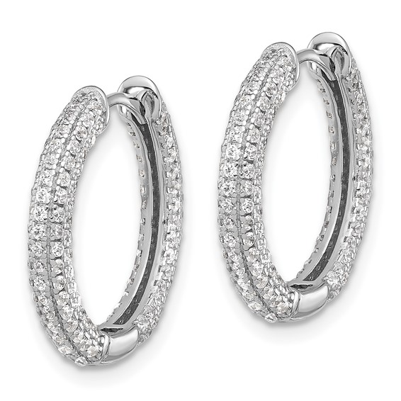Sterling Silver Rhodium-plated Micro Pavé CZ 3mm Hinged Hoop Earrings