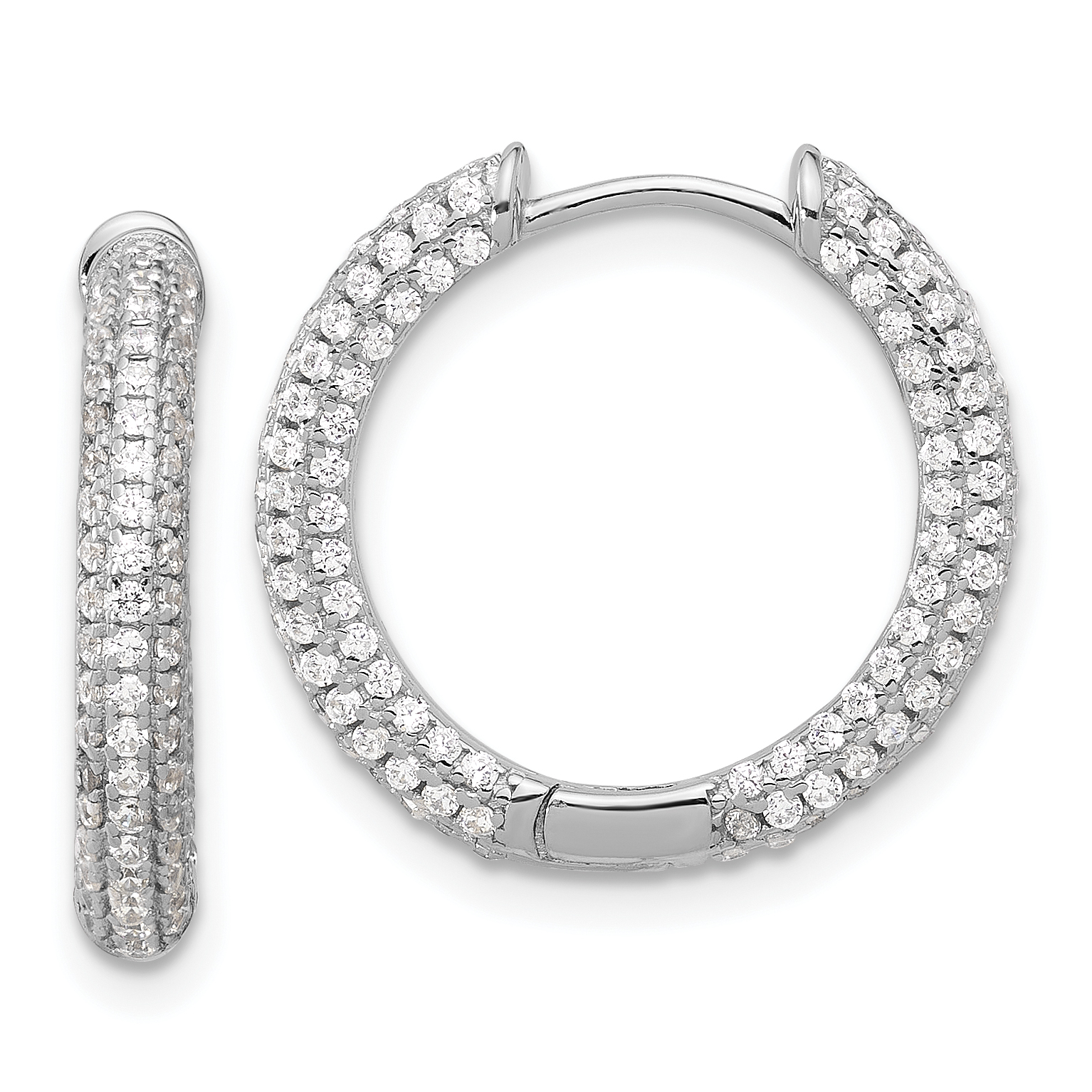 Sterling Silver Rhodium-plated Micro PavÃ© CZ 3mm Hinged Hoop Earrings (QE17204)