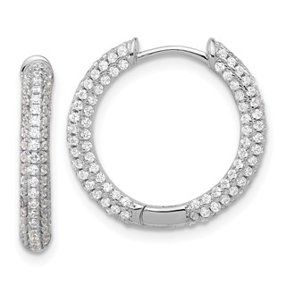 Sterling Silver Rhodium-plated Micro Pavé CZ 3mm Hinged Hoop Earrings