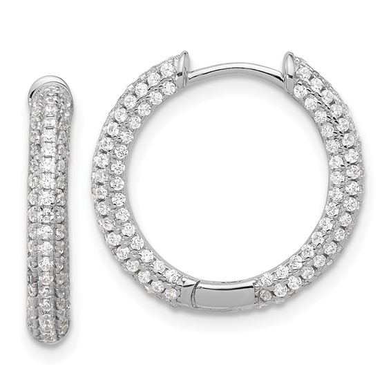 Sterling Silver Rhodium-plated Micro Pavé CZ 3mm Hinged Hoop Earrings