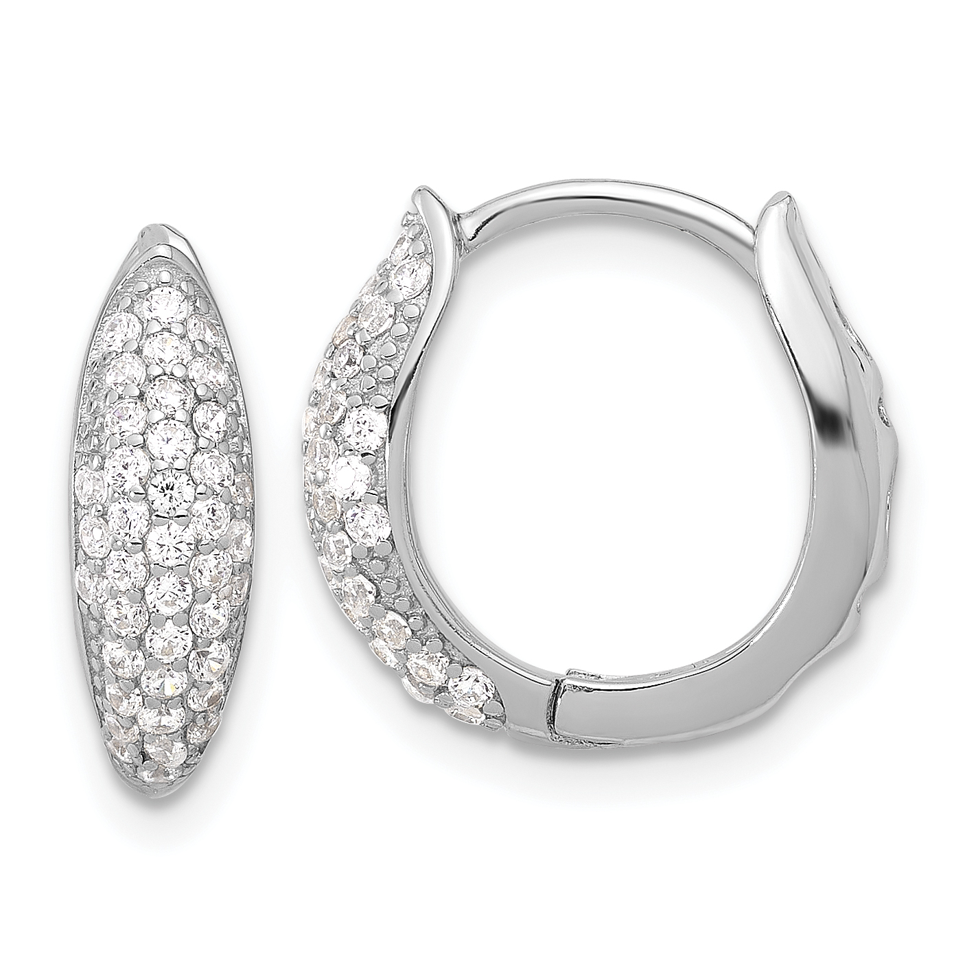 Sterling Silver Rhodium-plated PavÃ© CZ Hinged Huggie Hoop Earrings (QE17205)