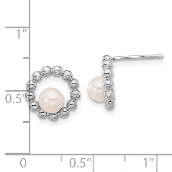 Sterling Silver Rhodium-plated 5-6mm White Button Freshwater Cultured Pearl Circle Post Earrings