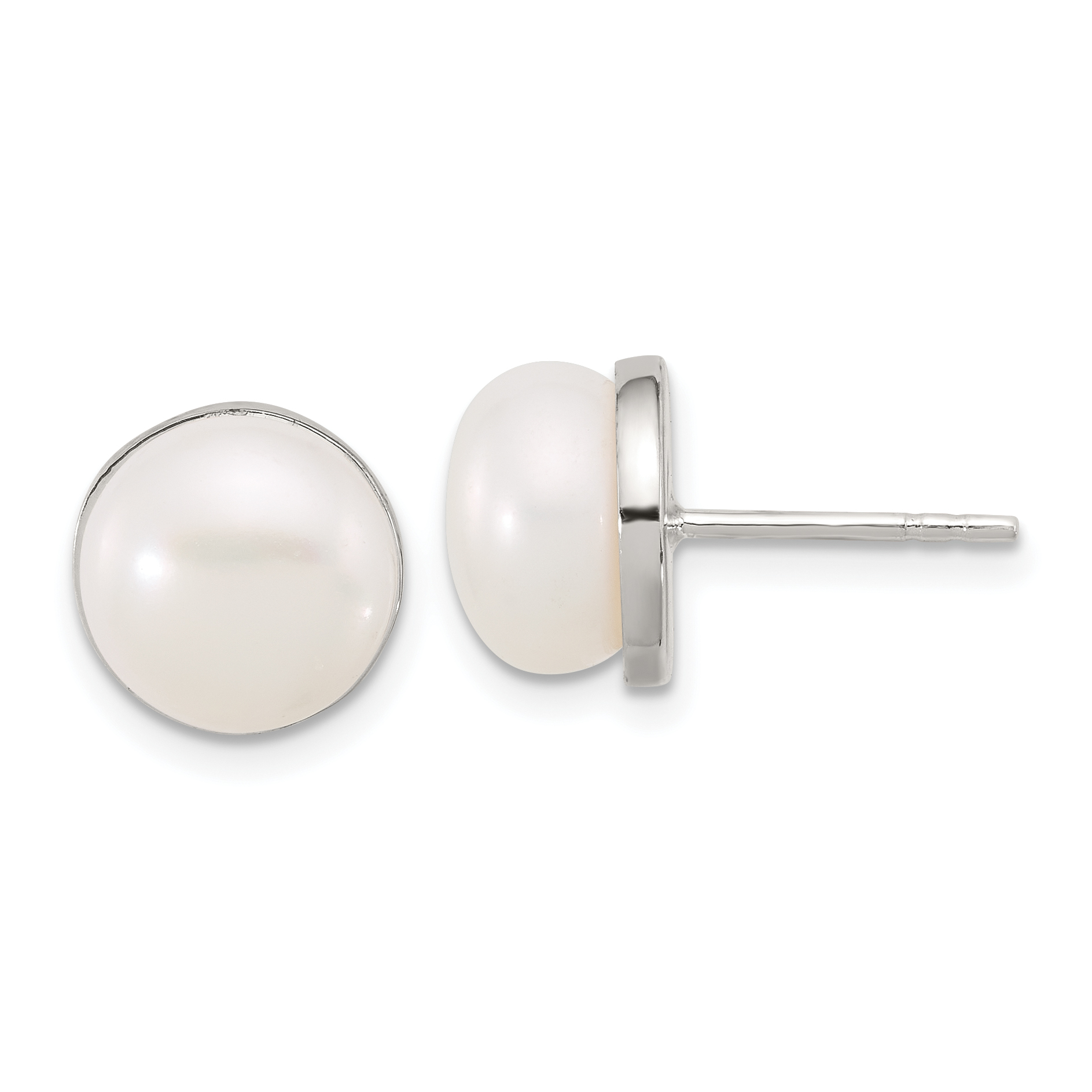 Sterling Silver Polished Freshwater Cultured Pearl Post Earrings (QE17216)