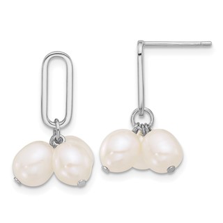 Sterling Silver Rhodium-plated 5-6mm White Rice Freshwater Cultured Pearl Post Dangle Earrings