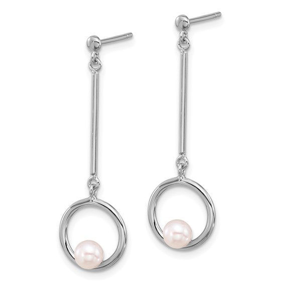 Sterling Silver Rhodium-plated 4-4.5mm White Semi-Round Freshwater Cultured Pearl Post Dangle Earrings