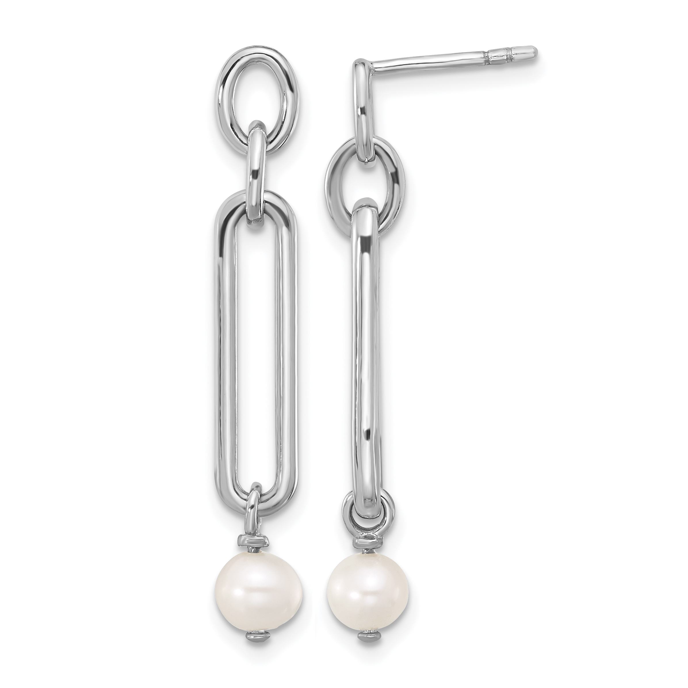 Sterling Silver Rhodium-plated Link with FWC Pearl Dangle Earrings (QE17229)