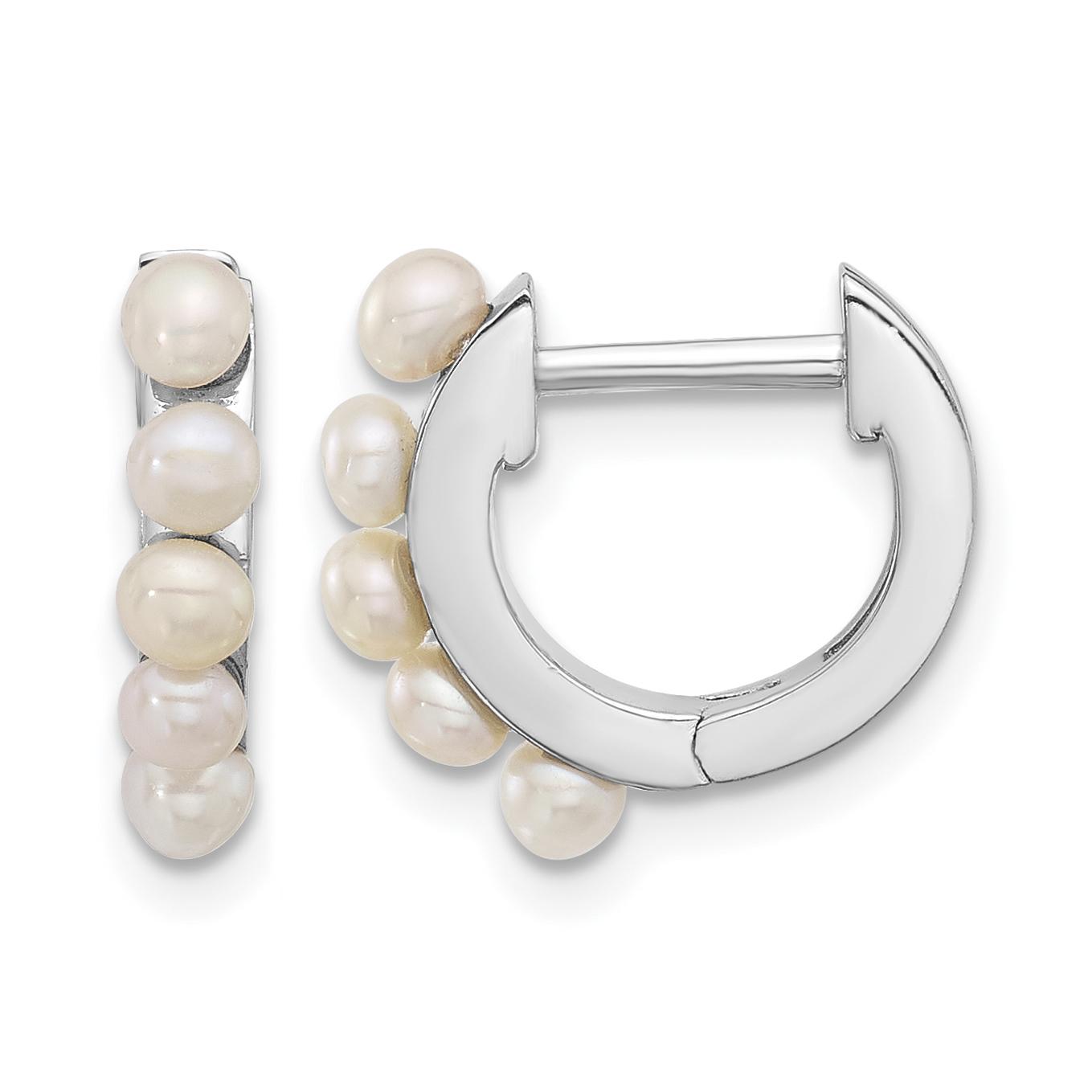 Sterling Silver Rhodium-plated 2.5-3mm White Button Freshwater Cultured Pearl Hinged Hoop Earrings (QE17232)