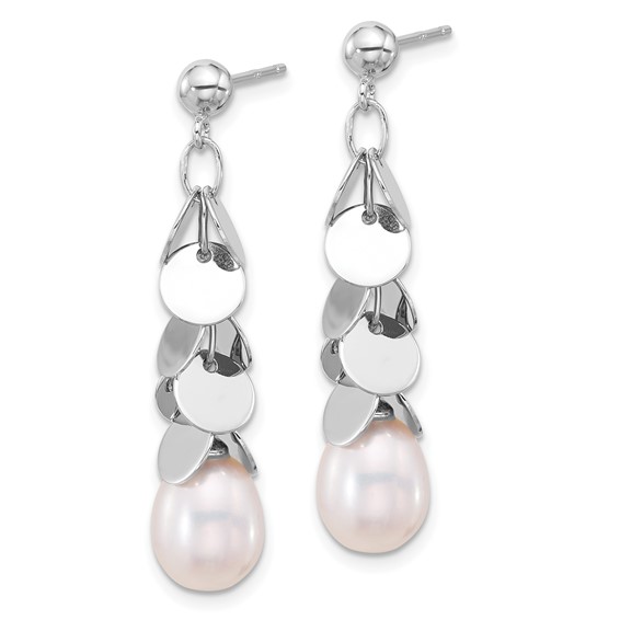 Sterling Silver Rhodium-plated 7-8mm White Teardrop Freshwater Cultured Pearl Post Dangle Earrings