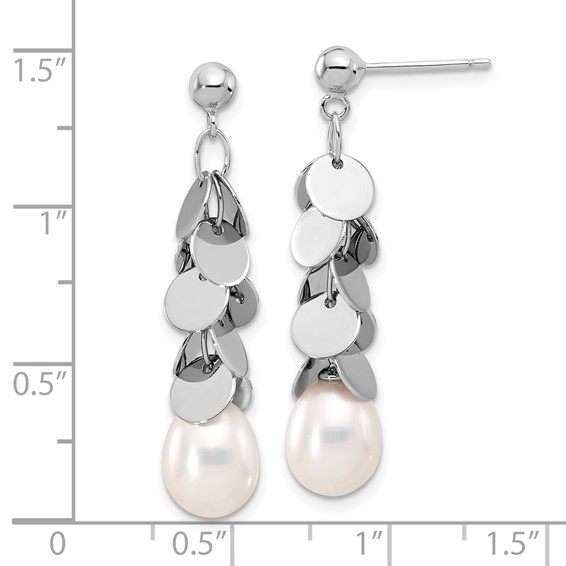 Sterling Silver Rhodium-plated 7-8mm White Teardrop Freshwater Cultured Pearl Post Dangle Earrings